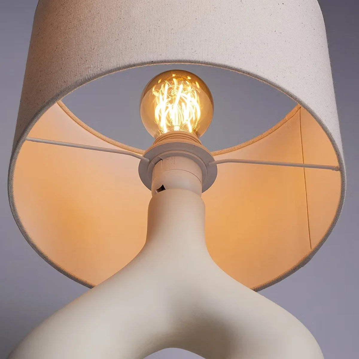 Table Lamp | Curved Ceramic Base & Fabric Shade