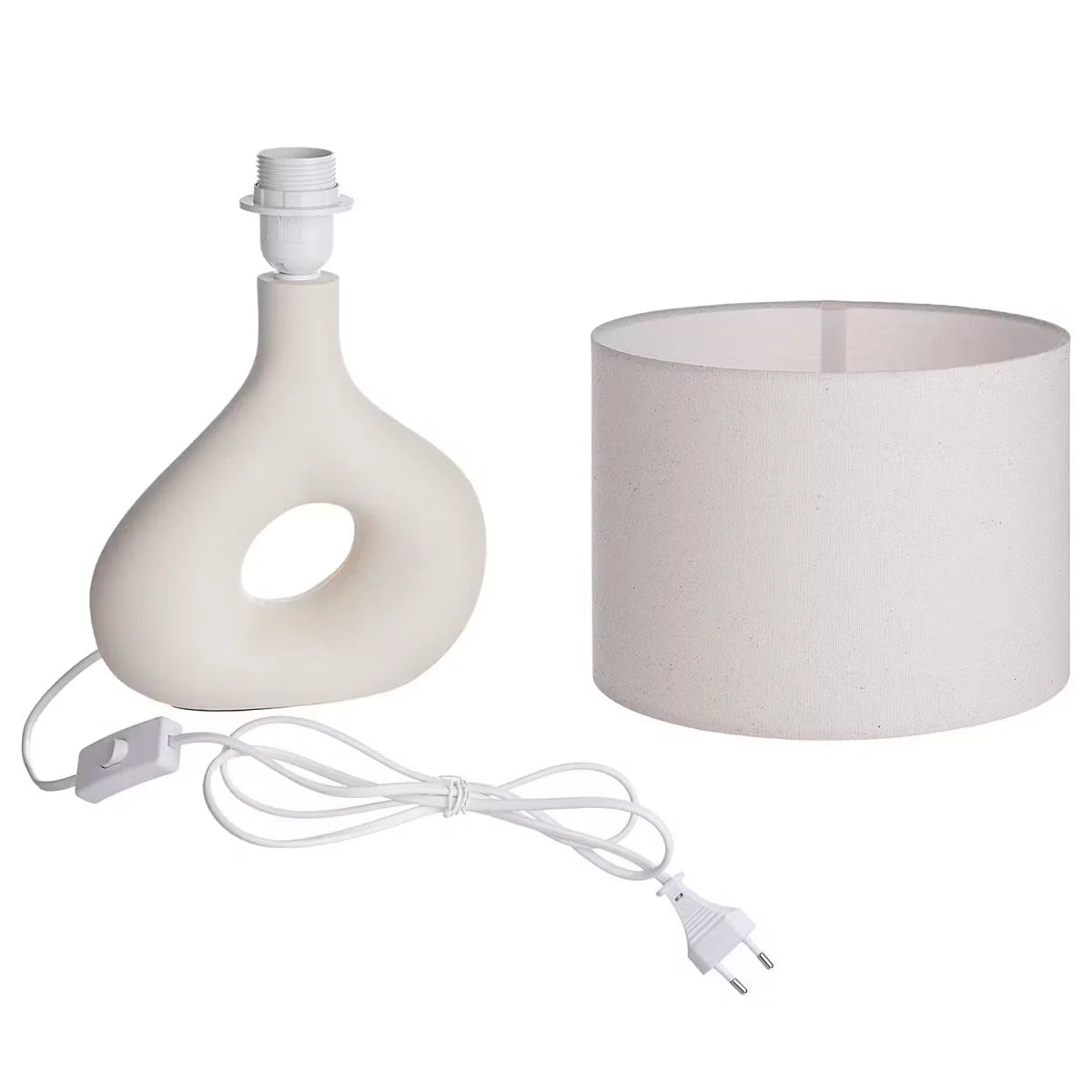 Table Lamp | Curved Ceramic Base & Fabric Shade