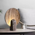 Table Lamp | Faux Travertine & Warm LED | 14 in Height