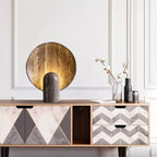 Table Lamp | Faux Travertine & Warm LED | 14 in Height