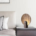 Table Lamp | Faux Travertine & Warm LED | 14 in Height