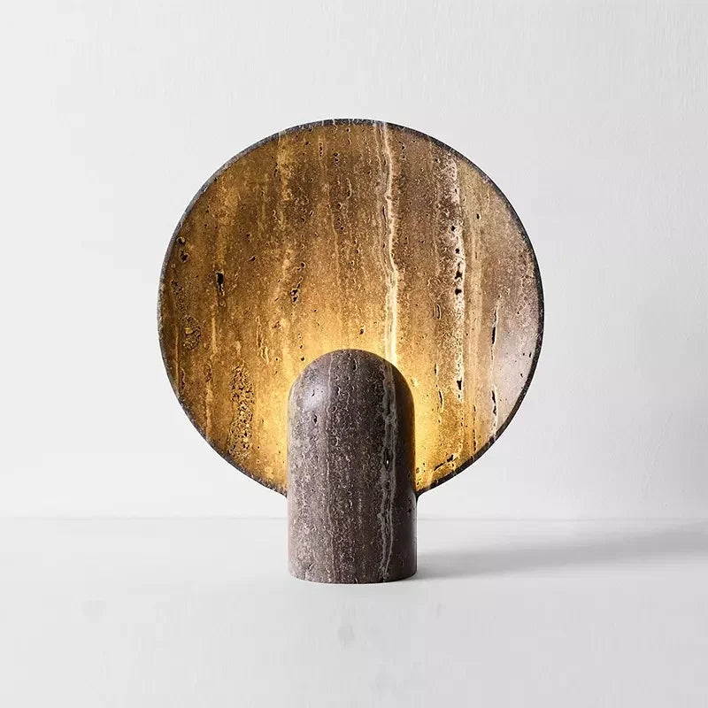 Table Lamp | Faux Travertine & Warm LED | 14 in Height