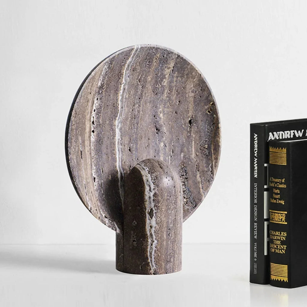 Table Lamp | Faux Travertine & Warm LED | 14 in Height