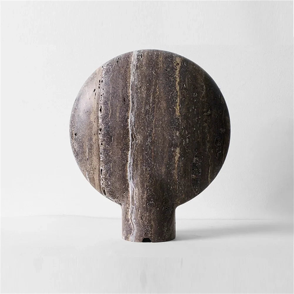 Table Lamp | Faux Travertine & Warm LED | 14 in Height
