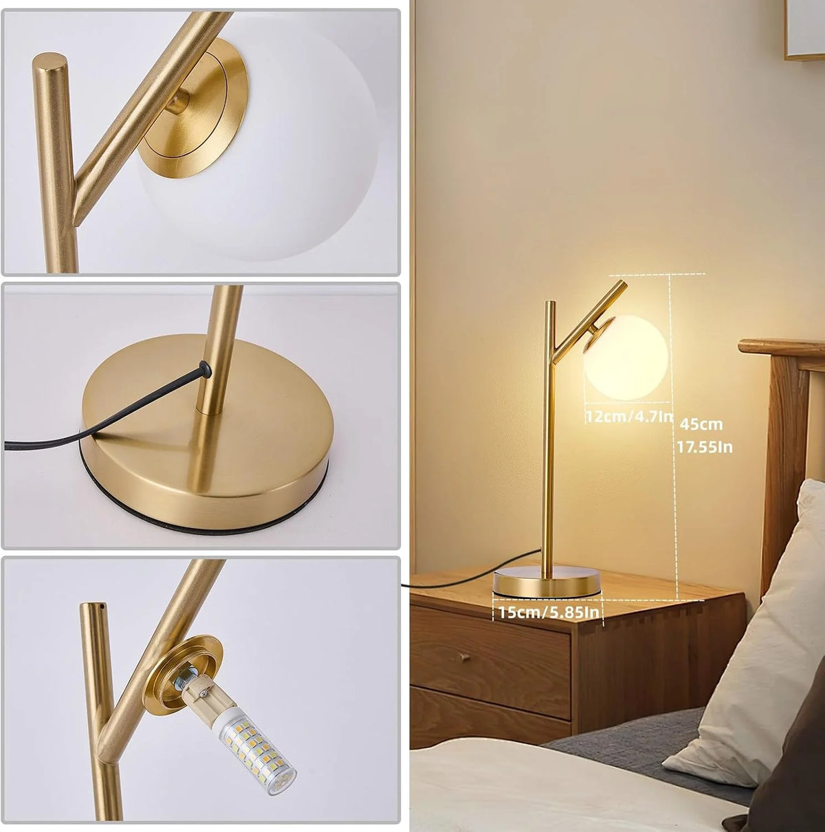 Table Lamp | Frosted Glass Globe & Adjustable 3-Color Light