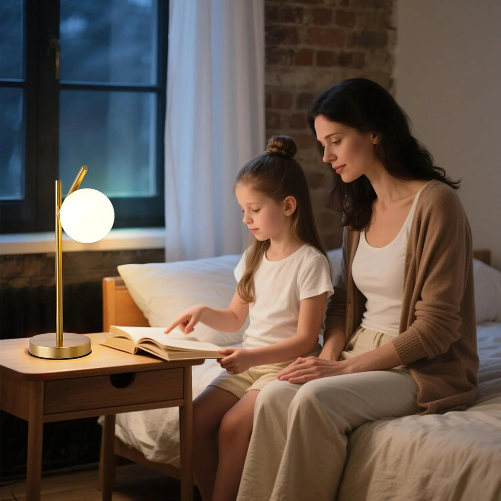 Table Lamp | Frosted Glass Globe & Adjustable 3-Color Light