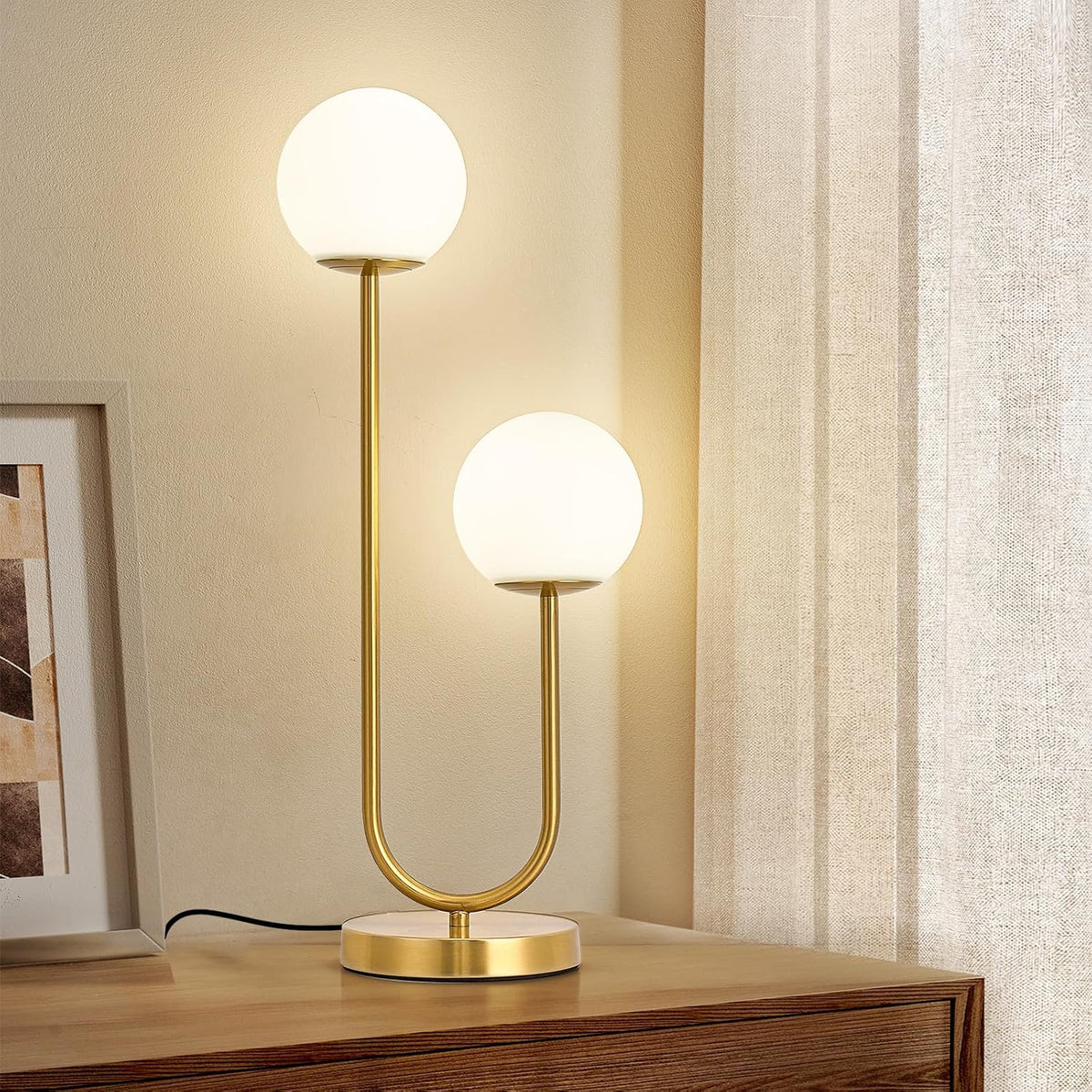 Table Lamp | Frosted Glass Globe & Adjustable 3-Color Light