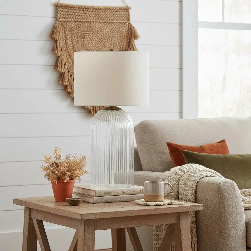 Table Lamp | Glass Base & Linen Shade