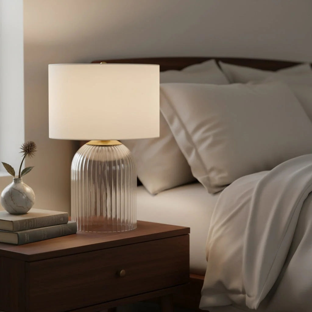 Table Lamp | Glass Base & Linen Shade