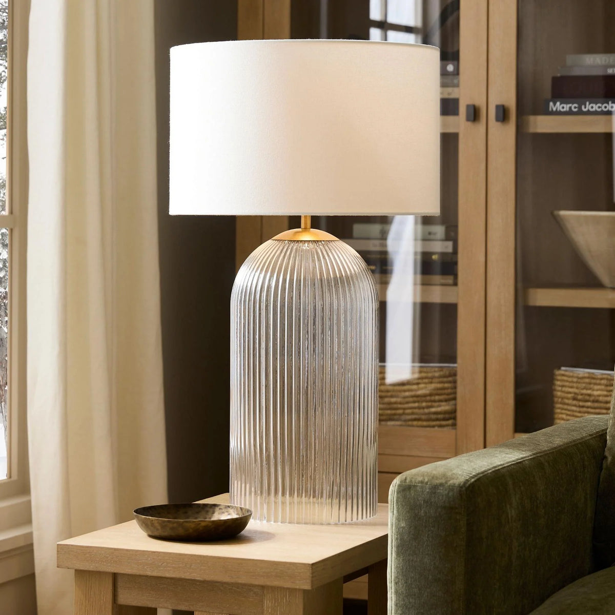 Table Lamp | Glass Base & Linen Shade