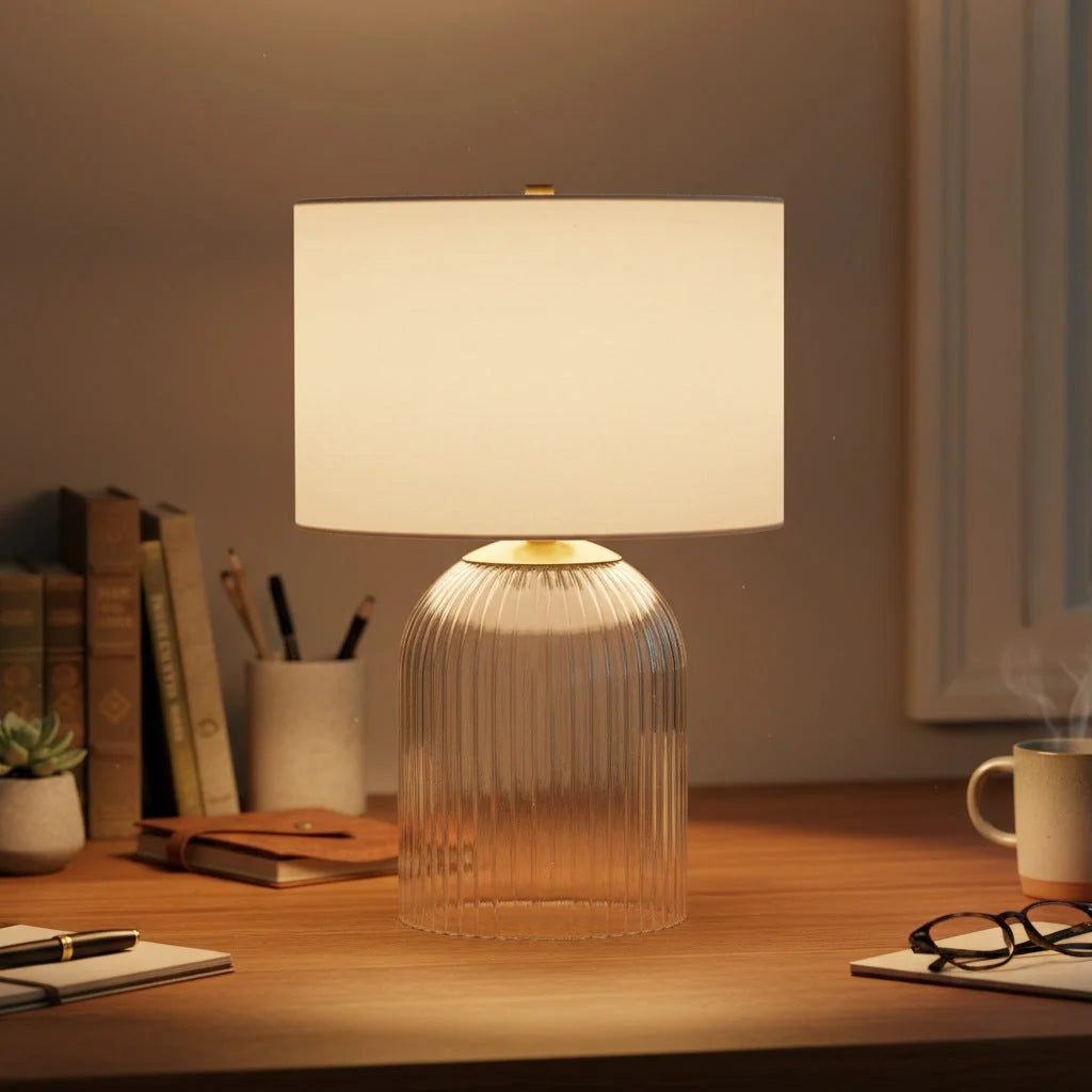 Table Lamp | Glass Base & Linen Shade