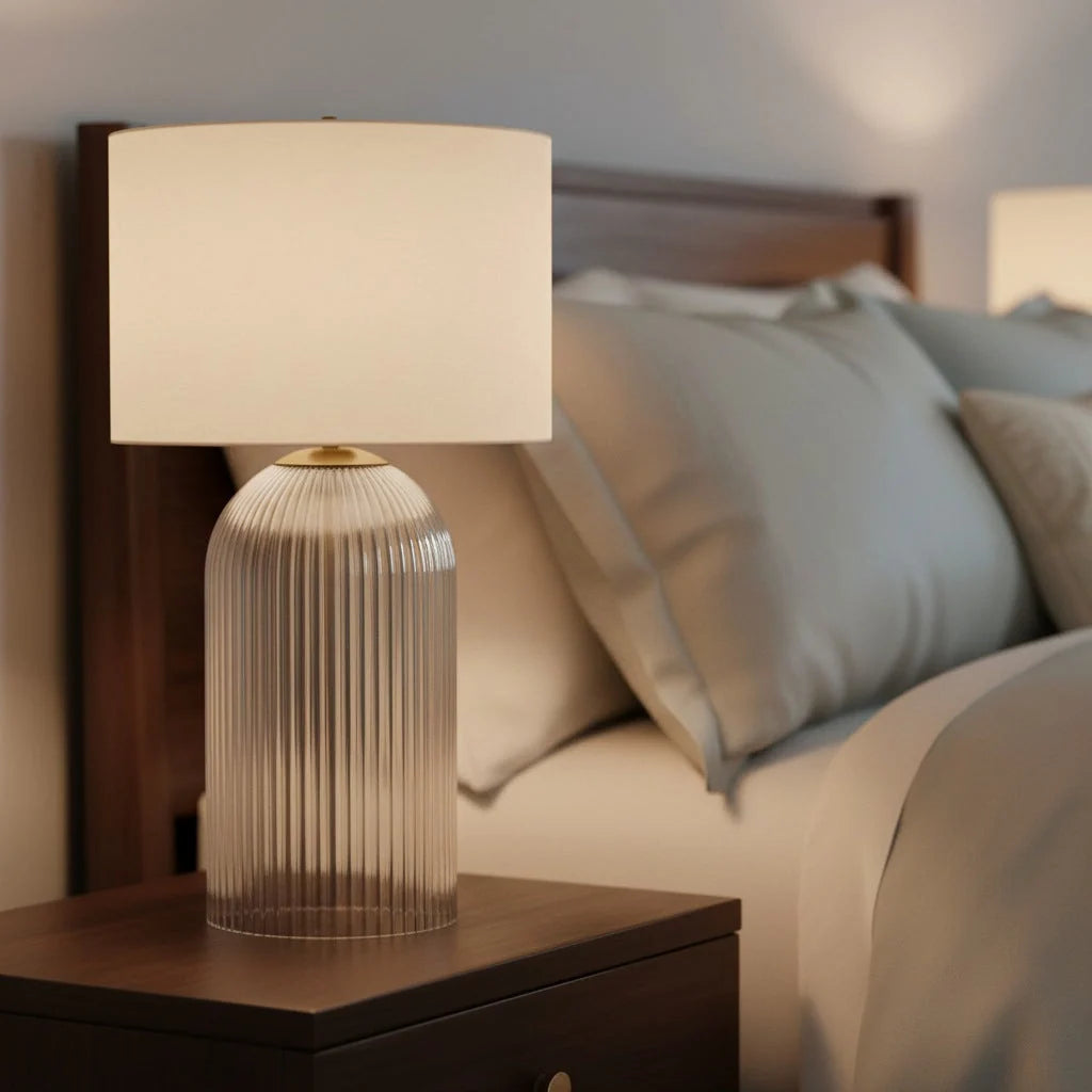 Table Lamp | Glass Base & Linen Shade