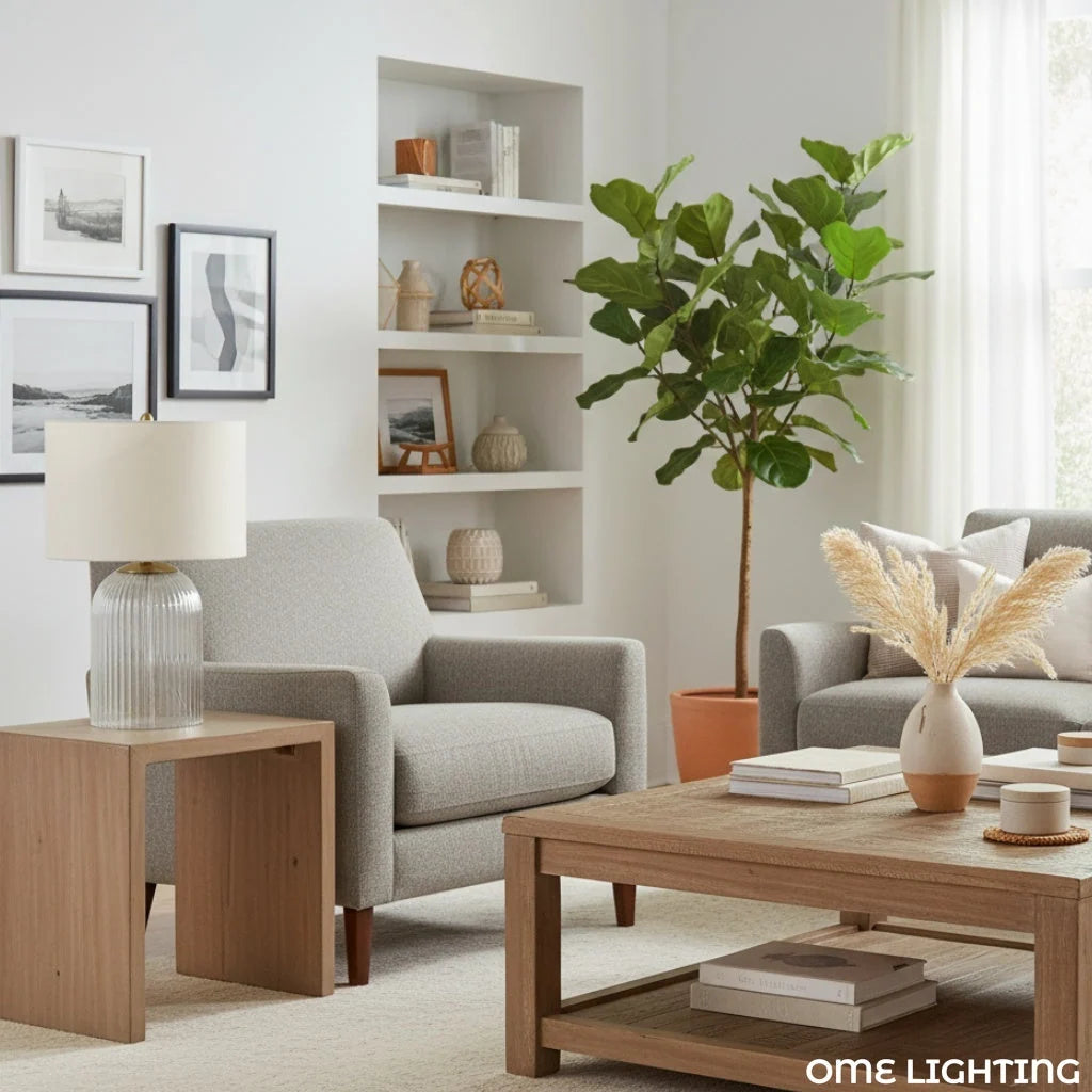 Table Lamp | Glass Base & Linen Shade