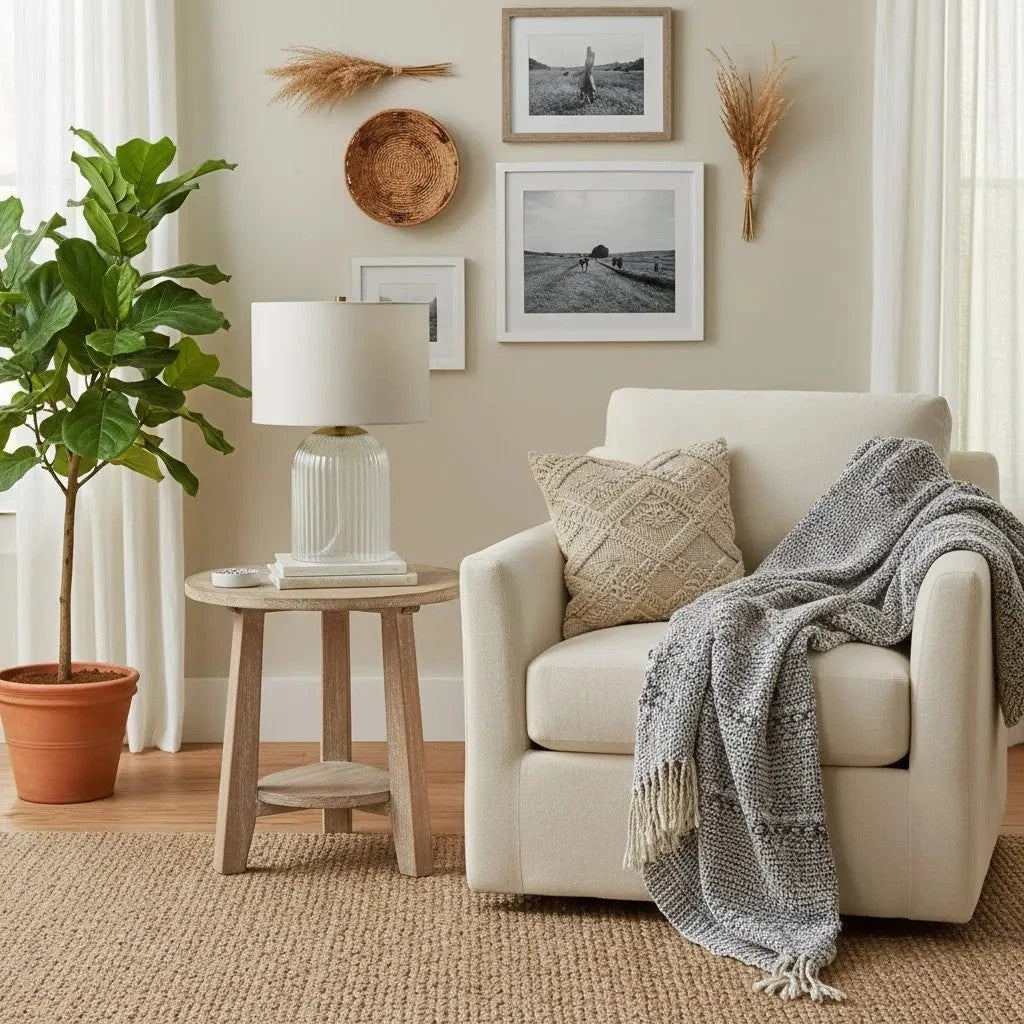Table Lamp | Glass Base & Linen Shade