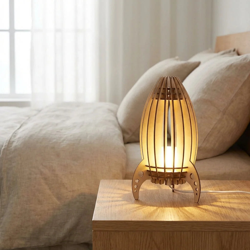 Table Lamp | Handcrafted Light Beech Wood & Warm Ambient Light