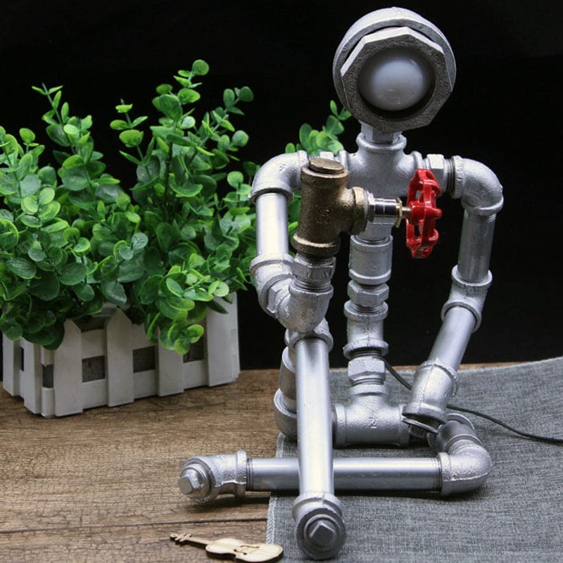 Table Lamp | Industrial Iron Pipe Human Silhouette & USB Rechargeable