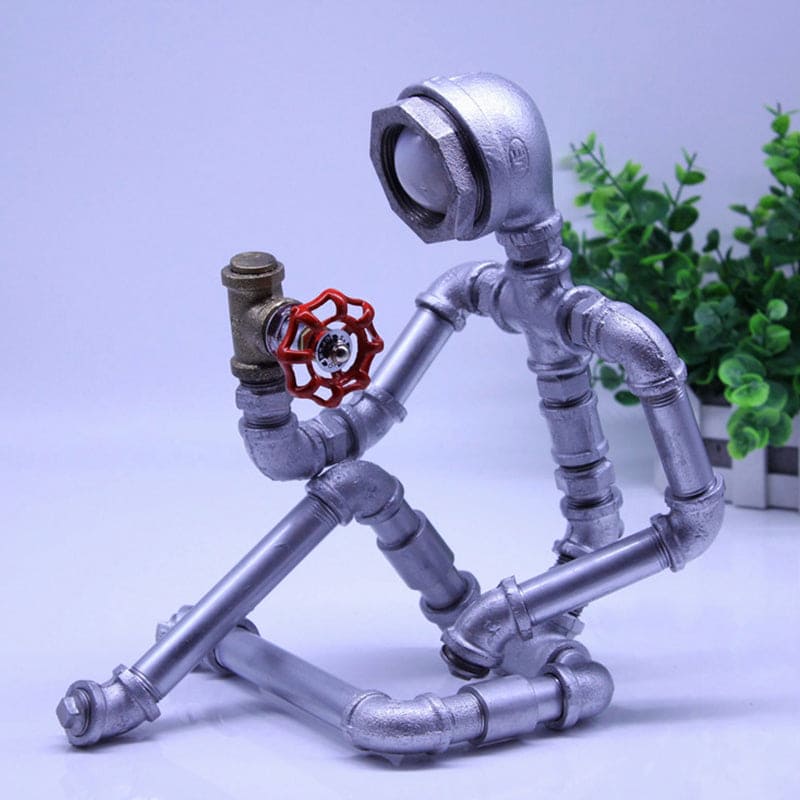 Table Lamp | Industrial Iron Pipe Human Silhouette & USB Rechargeable