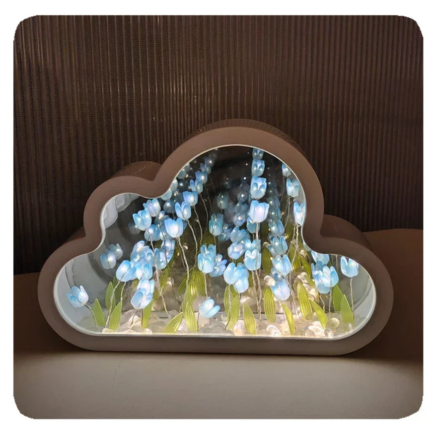 Table Lamp | Infinity Mirror & Tulip Motif | USB Powered