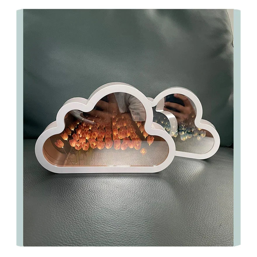Table Lamp | Infinity Mirror & Tulip Motif | USB Powered