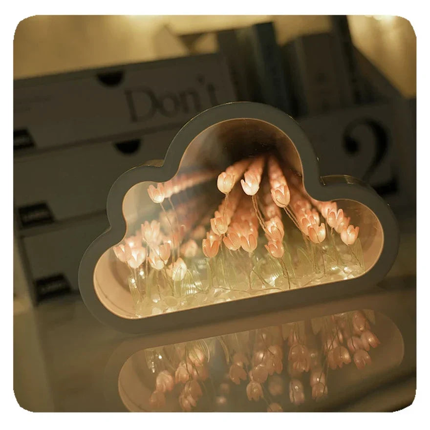 Table Lamp | Infinity Mirror & Tulip Motif | USB Powered