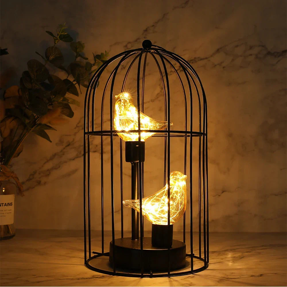 Table Lamp | Metal Birdcage Frame & Battery Operated