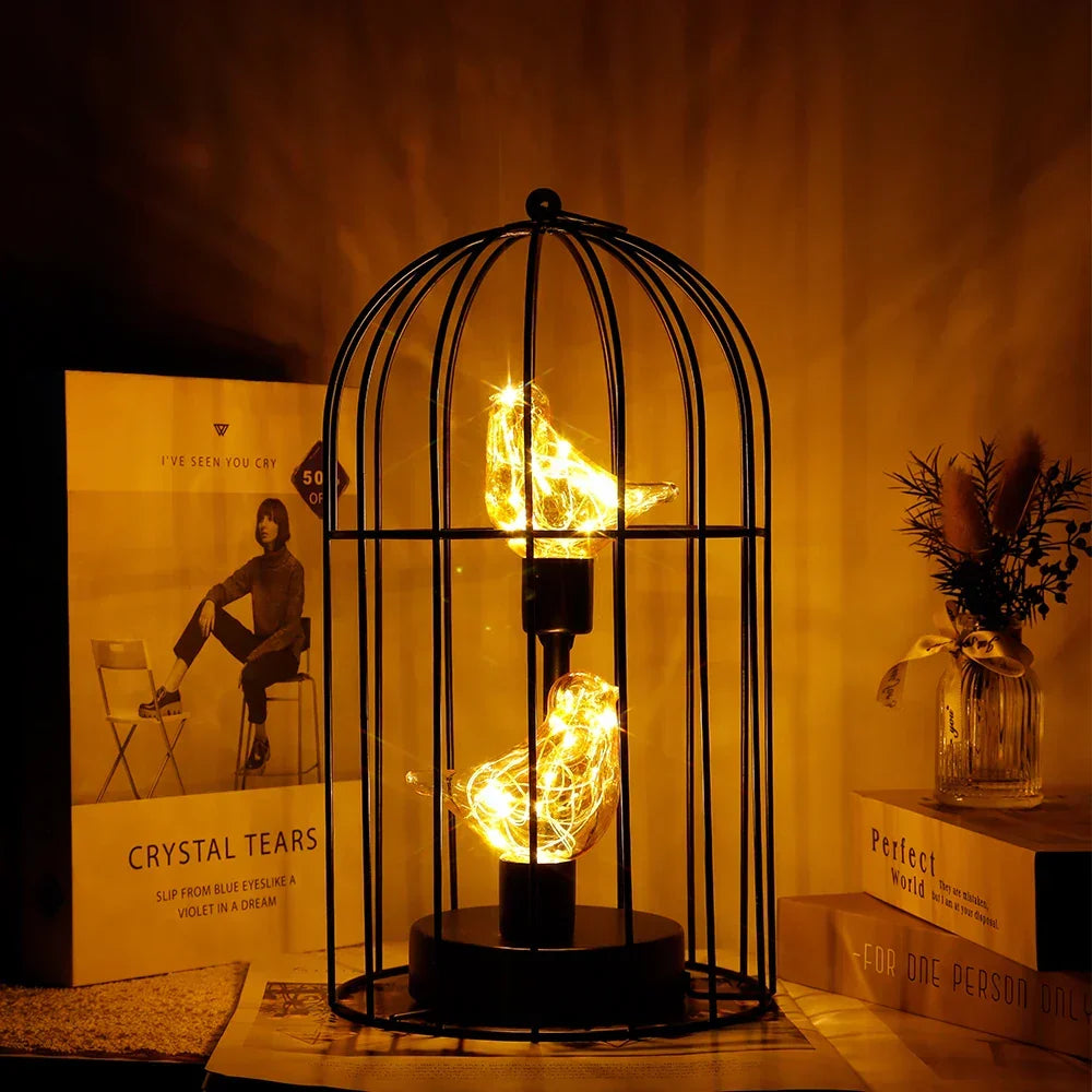 Table Lamp | Metal Birdcage Frame & Battery Operated
