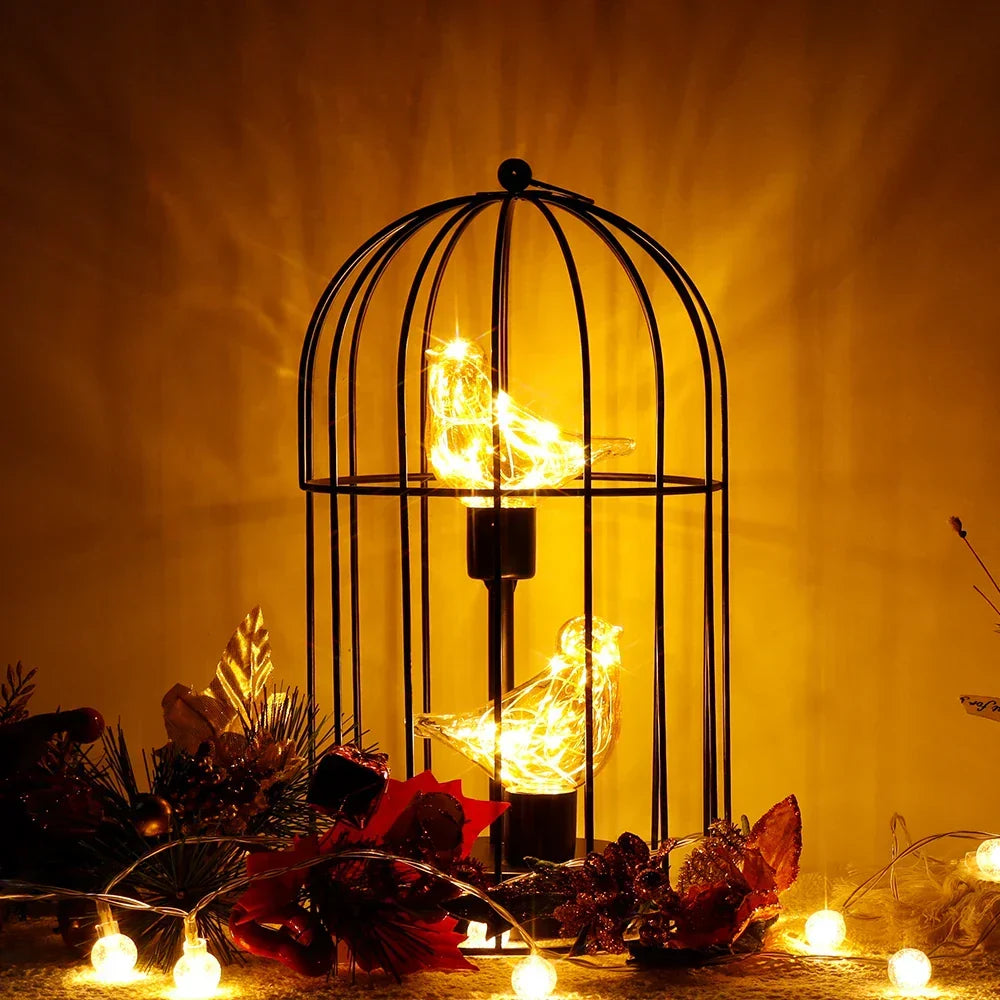 Table Lamp | Metal Birdcage Frame & Battery Operated
