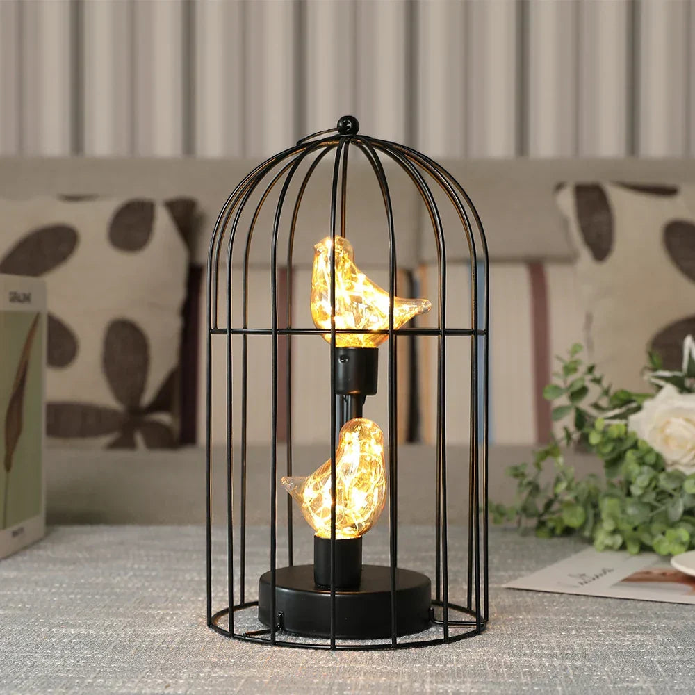 Table Lamp | Metal Birdcage Frame & Battery Operated
