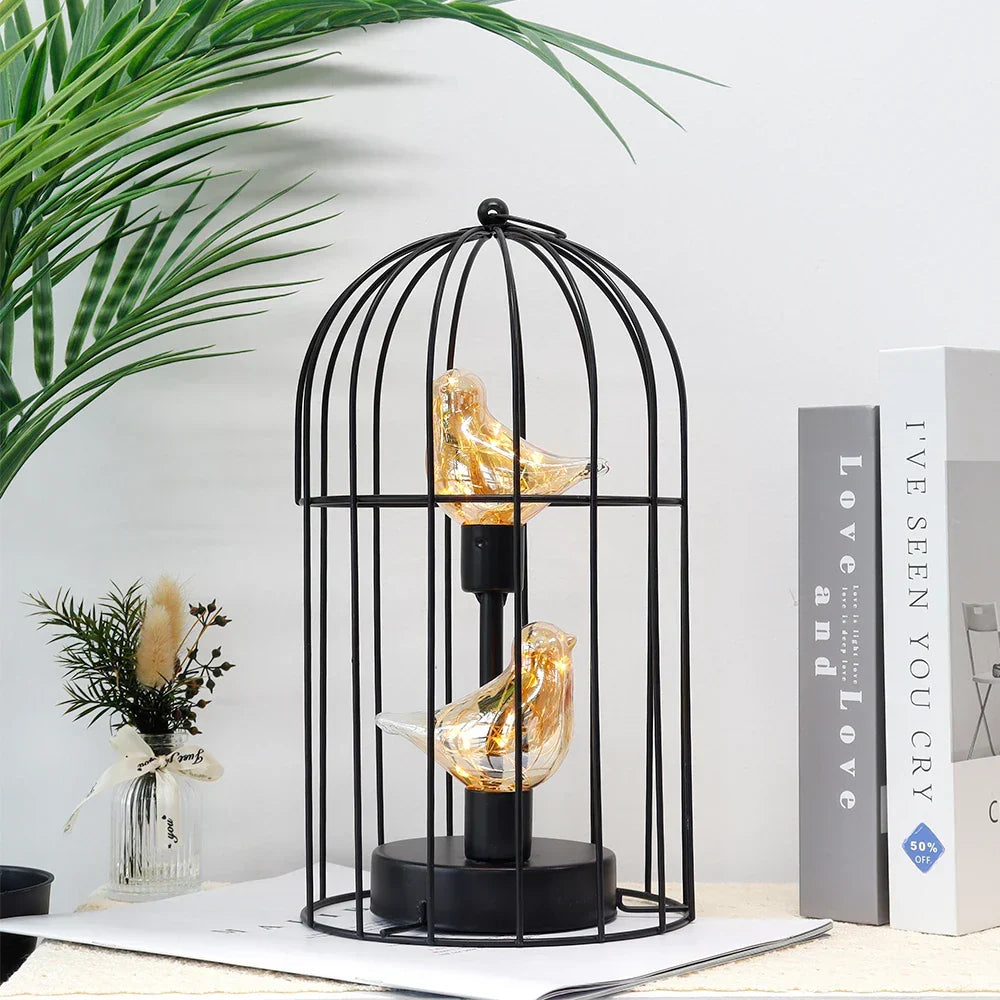 Table Lamp | Metal Birdcage Frame & Battery Operated