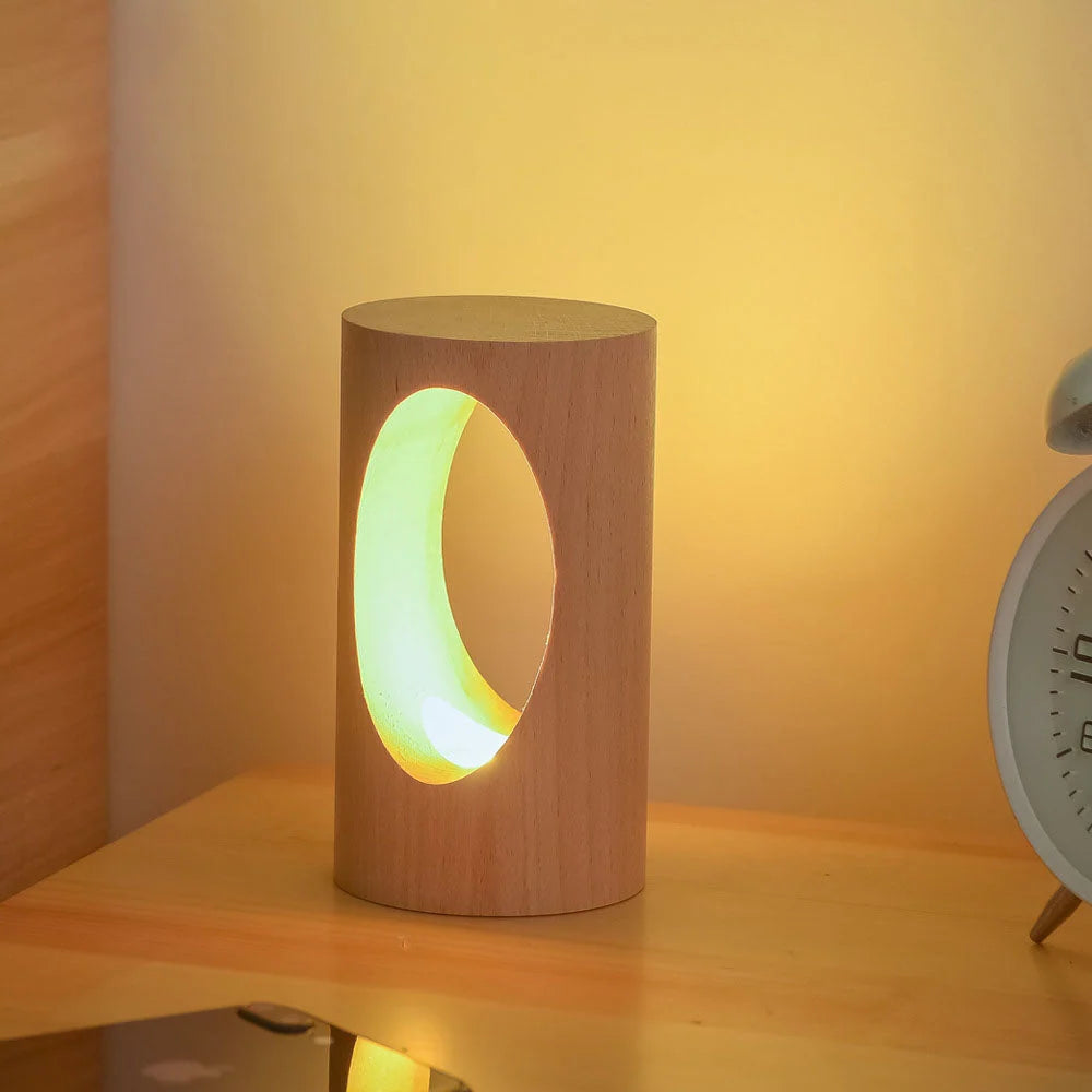 Table Lamp | Minimalist Rectangular Wood & Integrated LED USB-Powered