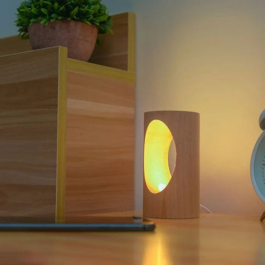 Table Lamp | Minimalist Rectangular Wood & Integrated LED USB-Powered