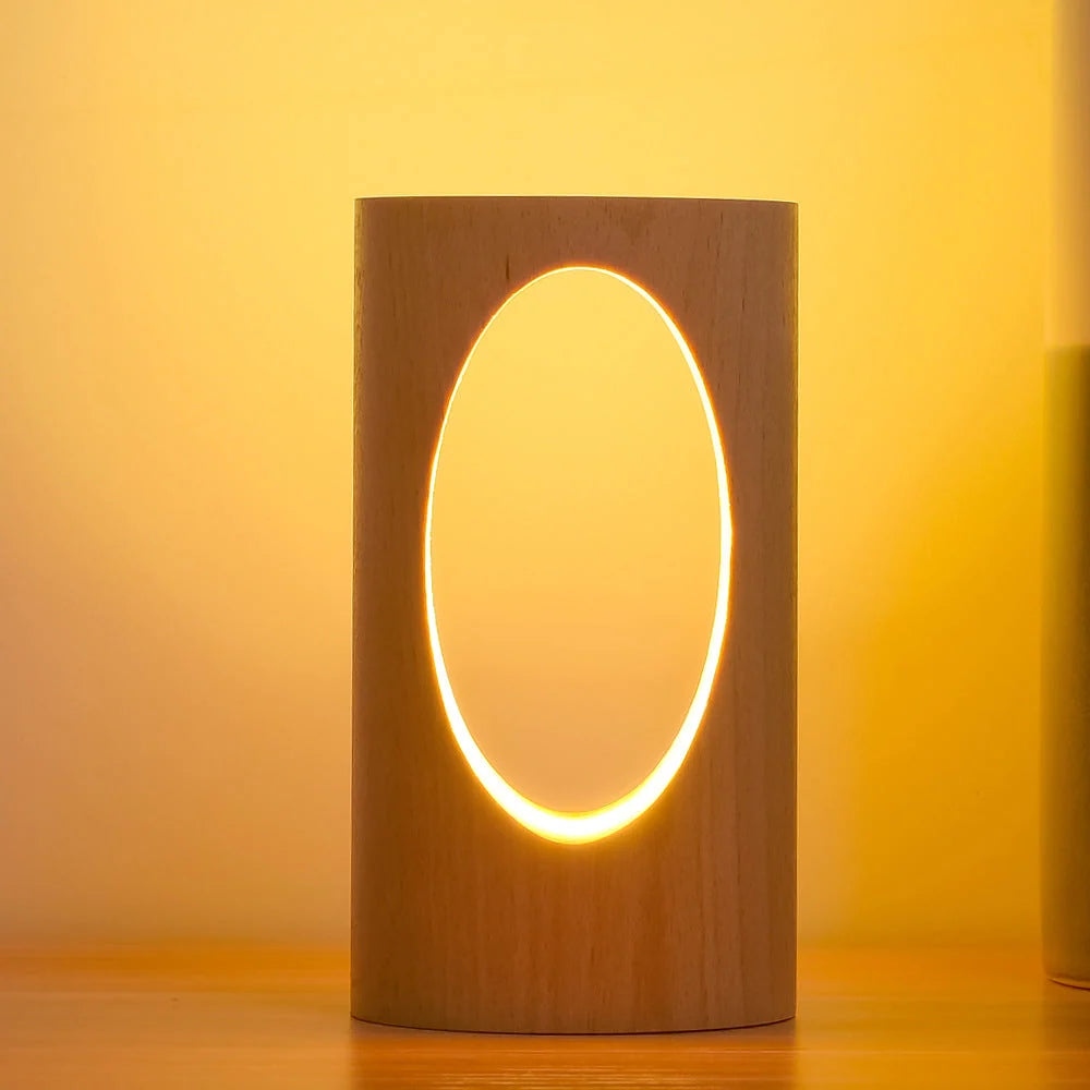 Table Lamp | Minimalist Rectangular Wood & Integrated LED USB-Powered