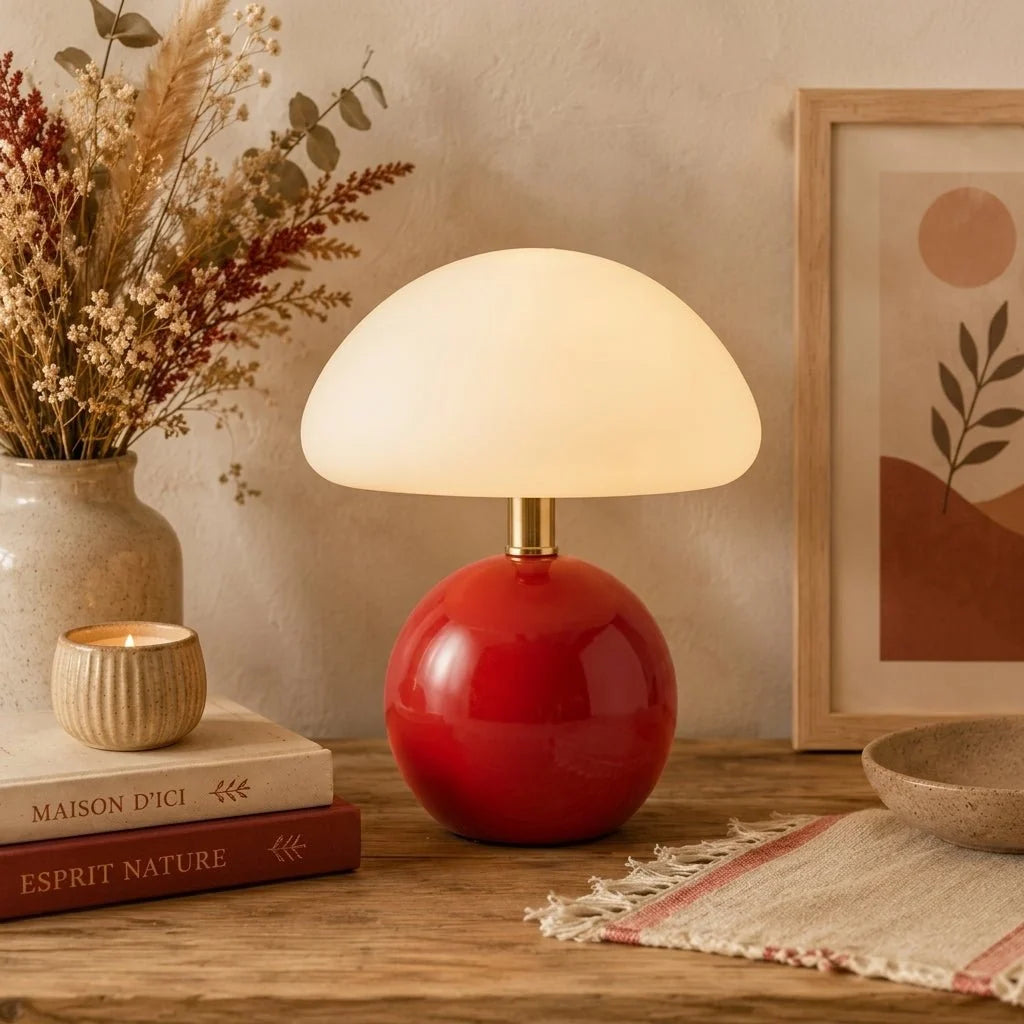 Table Lamp | Mushroom Dome Shade & Round Ball Base | Multiple Colours