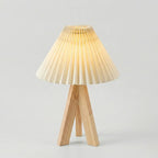 Table Lamp | Pleated Cone Shade & Wood Tripod Base | Compact