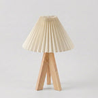 Table Lamp | Pleated Cone Shade & Wood Tripod Base | Compact