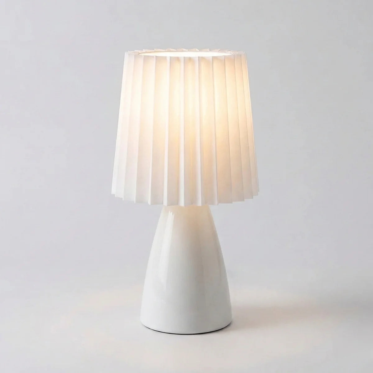 Table Lamp | Pleated Shade & Ceramic Tapered Base | Bedside Accent
