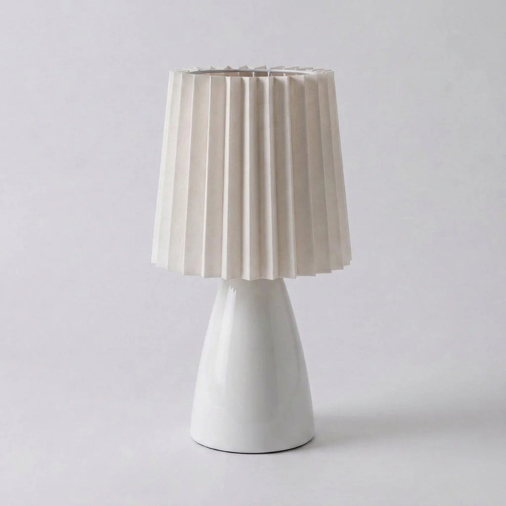 Table Lamp | Pleated Shade & Ceramic Tapered Base | Bedside Accent
