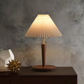 Table Lamp | Pleated Walnut Wood Shade & Brass Details | 36 cm Diameter