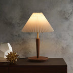 Table Lamp | Pleated Walnut Wood Shade & Brass Details | 36 cm Diameter
