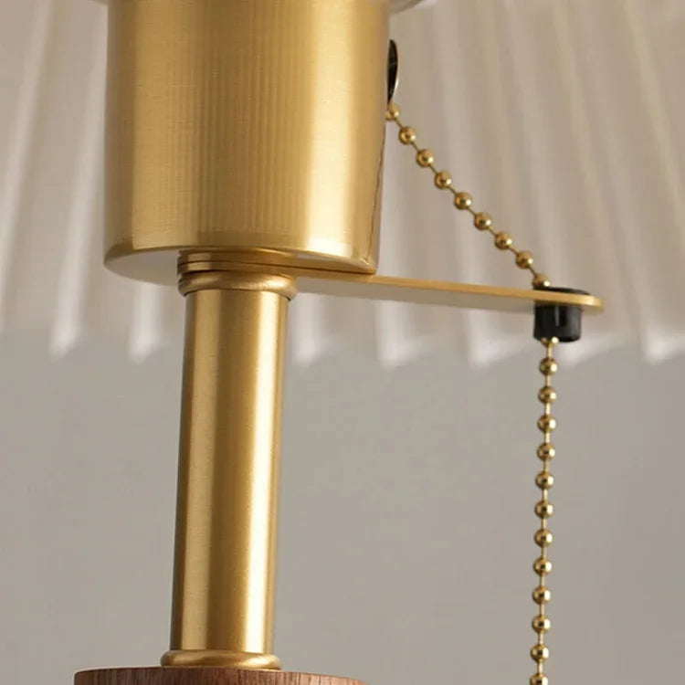 Table Lamp | Pleated Walnut Wood Shade & Brass Details | 36 cm Diameter
