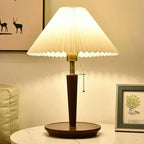 Table Lamp | Pleated Walnut Wood Shade & Brass Details | 36 cm Diameter