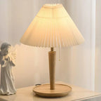 Table Lamp | Pleated Walnut Wood Shade & Brass Details | 36 cm Diameter