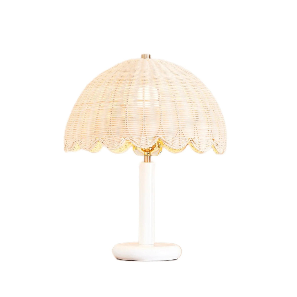Table Lamp | Rattan Shade & Wood Base | Dimmer-Compatible