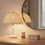Table Lamp | Rattan Shade & Wood Base | Dimmer-Compatible