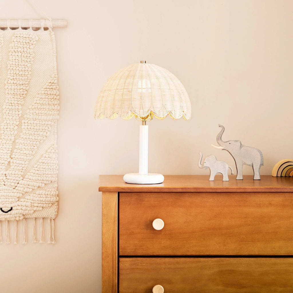 Table Lamp | Rattan Shade & Wood Base | Dimmer-Compatible