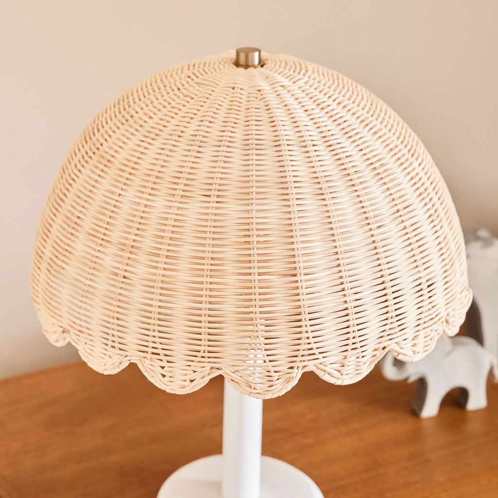 Table Lamp | Rattan Shade & Wood Base | Dimmer-Compatible