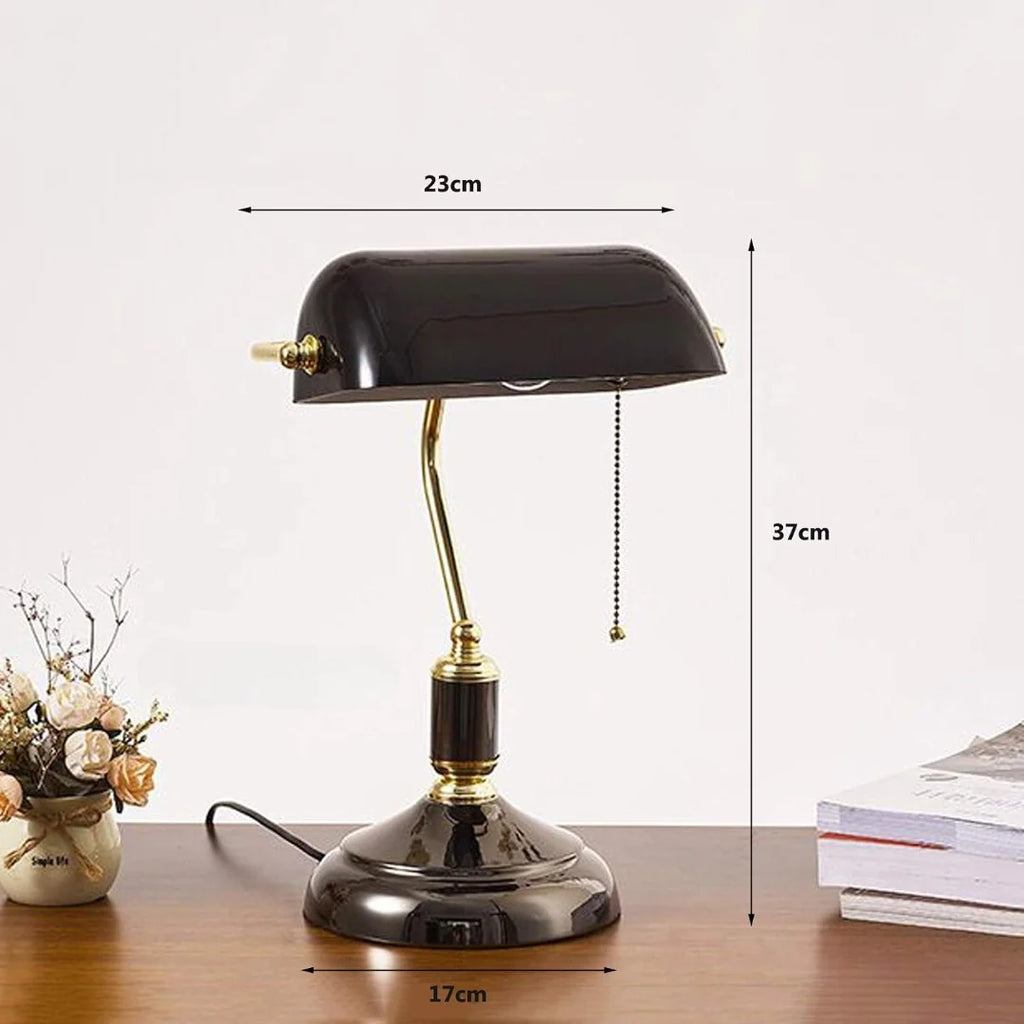Table Lamp | Retro Iron Body & Glass Shade & USB Port