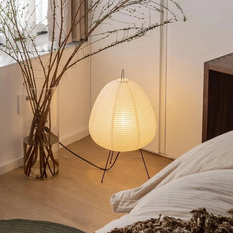 Table Lamp | Rice Paper Shade & Iron Base | Retro Silhouette