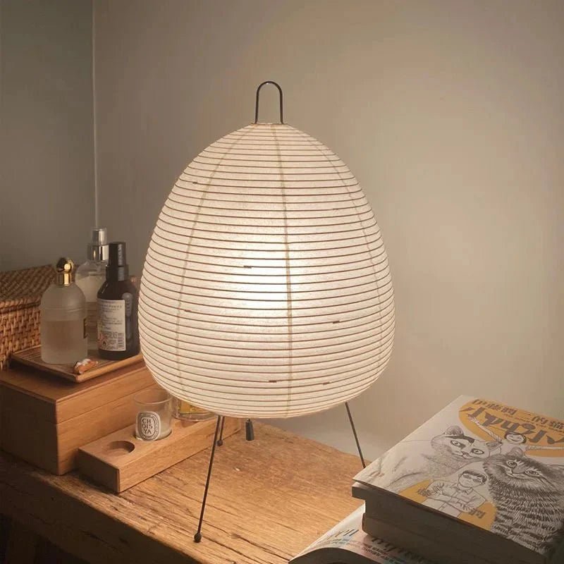 Table Lamp | Rice Paper Shade & Iron Base | Retro Silhouette
