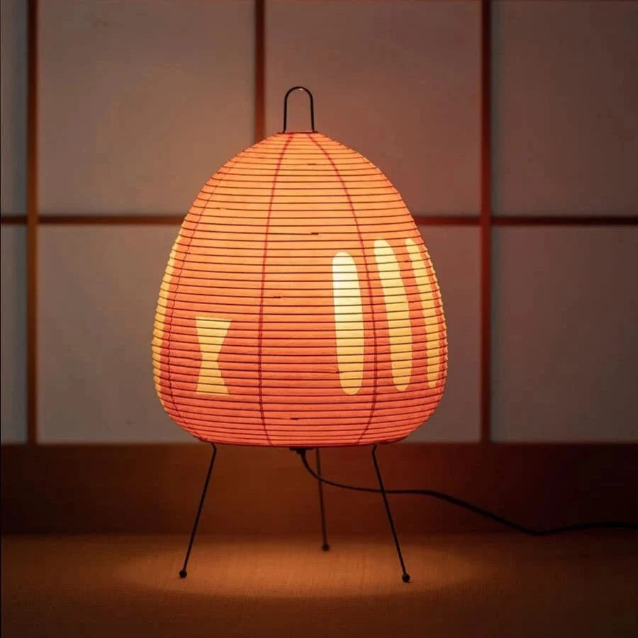 Table Lamp | Rice Paper Shade & Iron Base | Retro Silhouette
